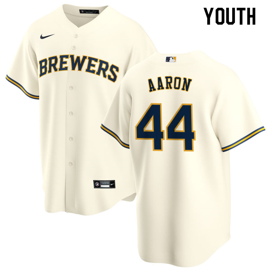 Nike Youth #44 Hank Aaron Milwaukee Brewers Baseball Jerseys Sale-Cream